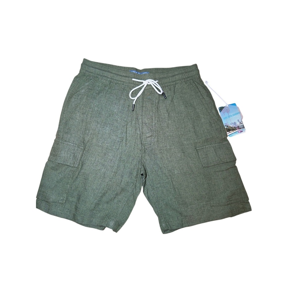 Free Planet Men's Mayfly Cargo Linen Blend Shorts 8" Inseam‎ Pull-On S NWT Green